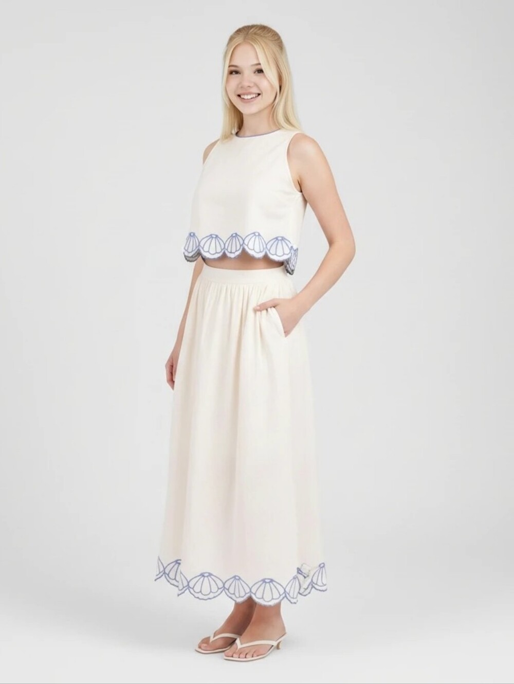 Calypso St. Barth Seashell Linen Blend Skirt Set